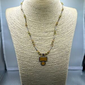 KC Yellow artistic pendant beaded necklace vintage style boho southwest unique